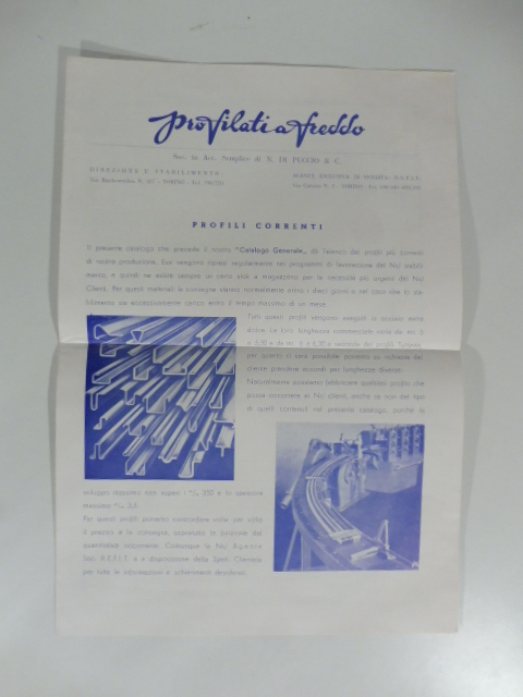 Profilati a freddo. Società di N. Di Puccio & C. Pieghevole pubblicitario